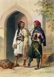 Soldados de Arnaout e de Osmanli em Alexandria, ilustração de "o vale do Nilo", gravado por Mouilleron, bar. por Lemercier, 1848
